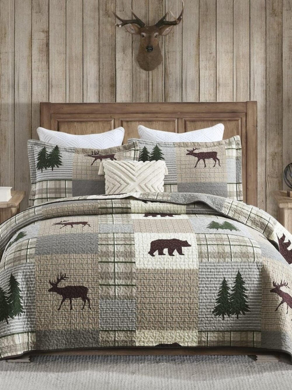Quilt King Size - 100% Cotton Lightweight Cabin Plaid King Quilt Bedding Set
